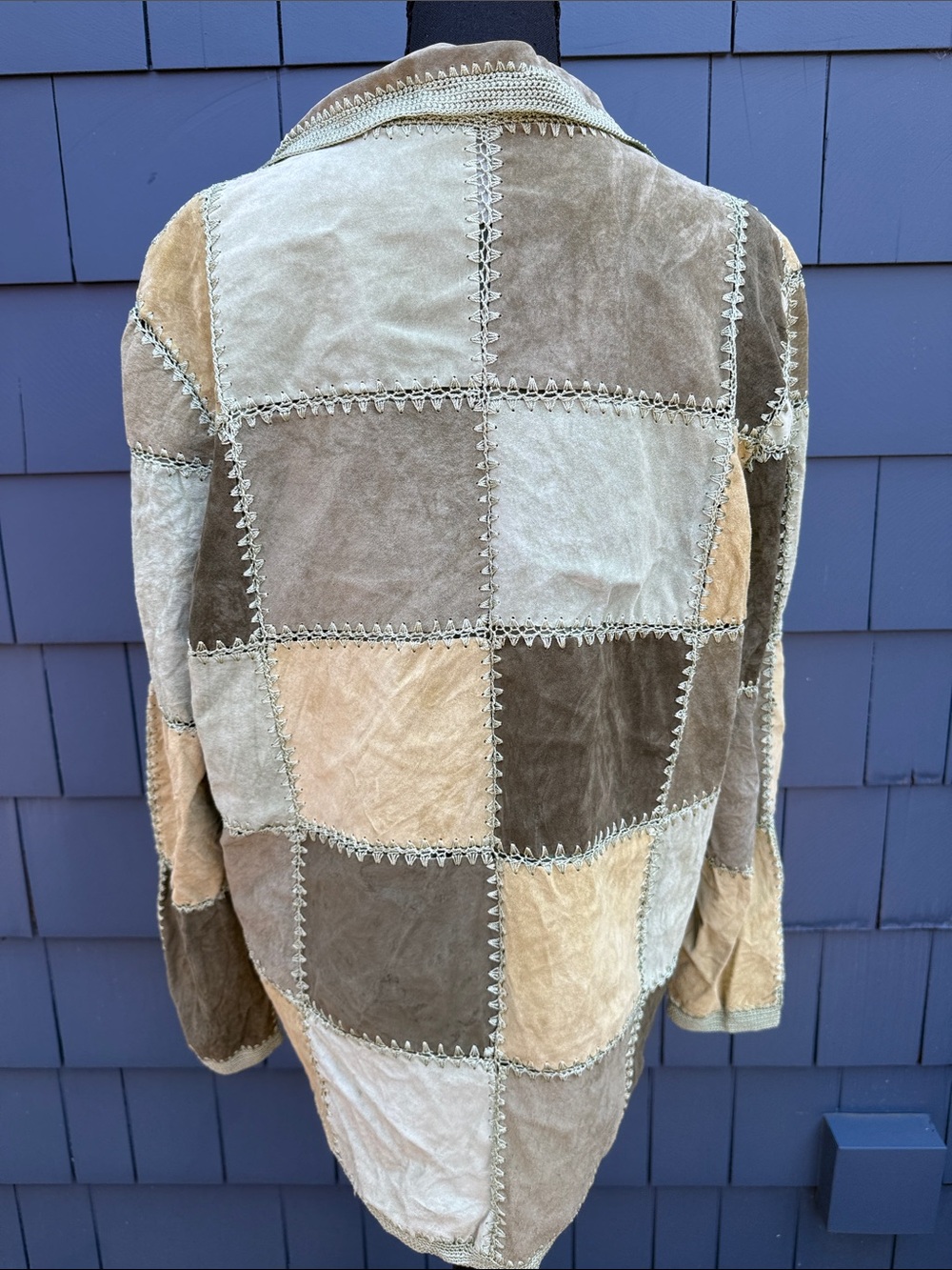 Denim&Co Patchwork Suede Jacket Green Tones Large - Picture 6 of 15